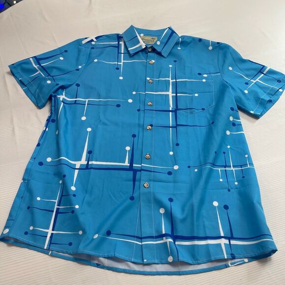 Royaura Hawaiian Men’s Blue Geometric Button Up Shirt Size Large - Picture 1 of 5